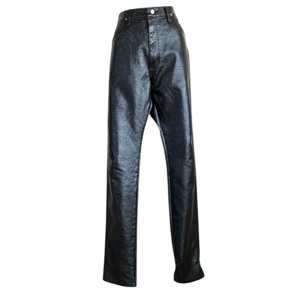 WRANGLER black waxed denim  straight leg jeans. Shiny Leather-look. 11x36 TALL!
